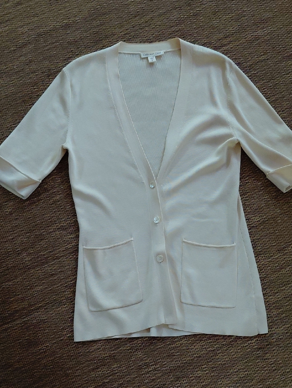 Coldwater Creek Cream Short-Sleeve Button Cardigan